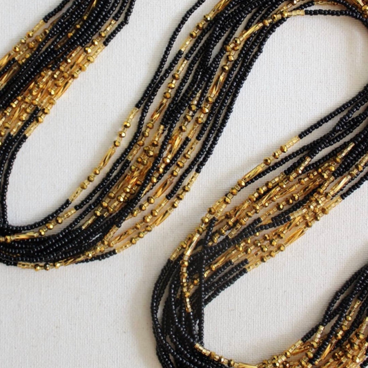 Waistbeads - Black & Gold Crystal